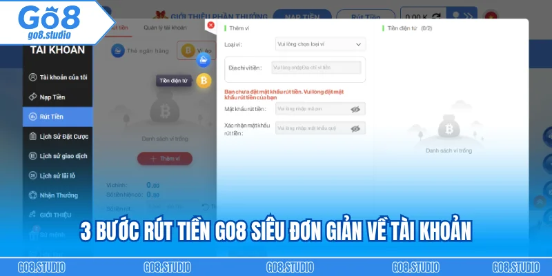 3 bước rút tiền GO8 siêu đơn giản về tài khoản
