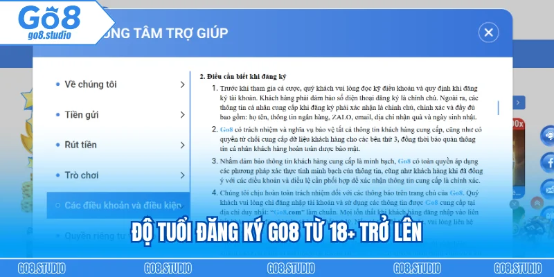 Độ tuổi đăng ký GO8 từ 18+ trở lên