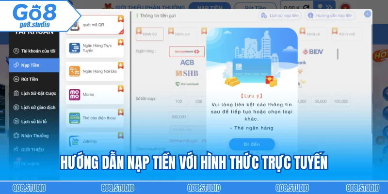 Hướng dẫn nạp tiền với hình thức trực tiếp