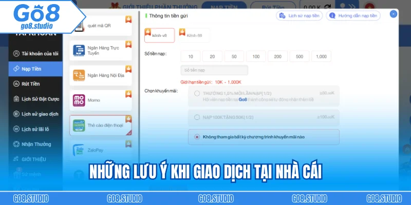 Những lưu ý khi giao dịch tại nhà cái